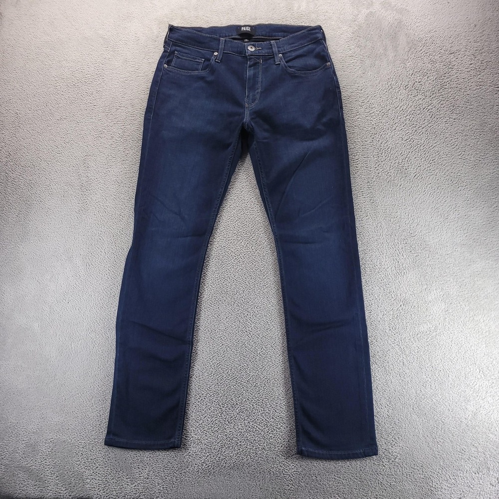 Paige Jeans Mens 33x32 Blue Federal Slim Straight Dark Wash Stretch Comfort